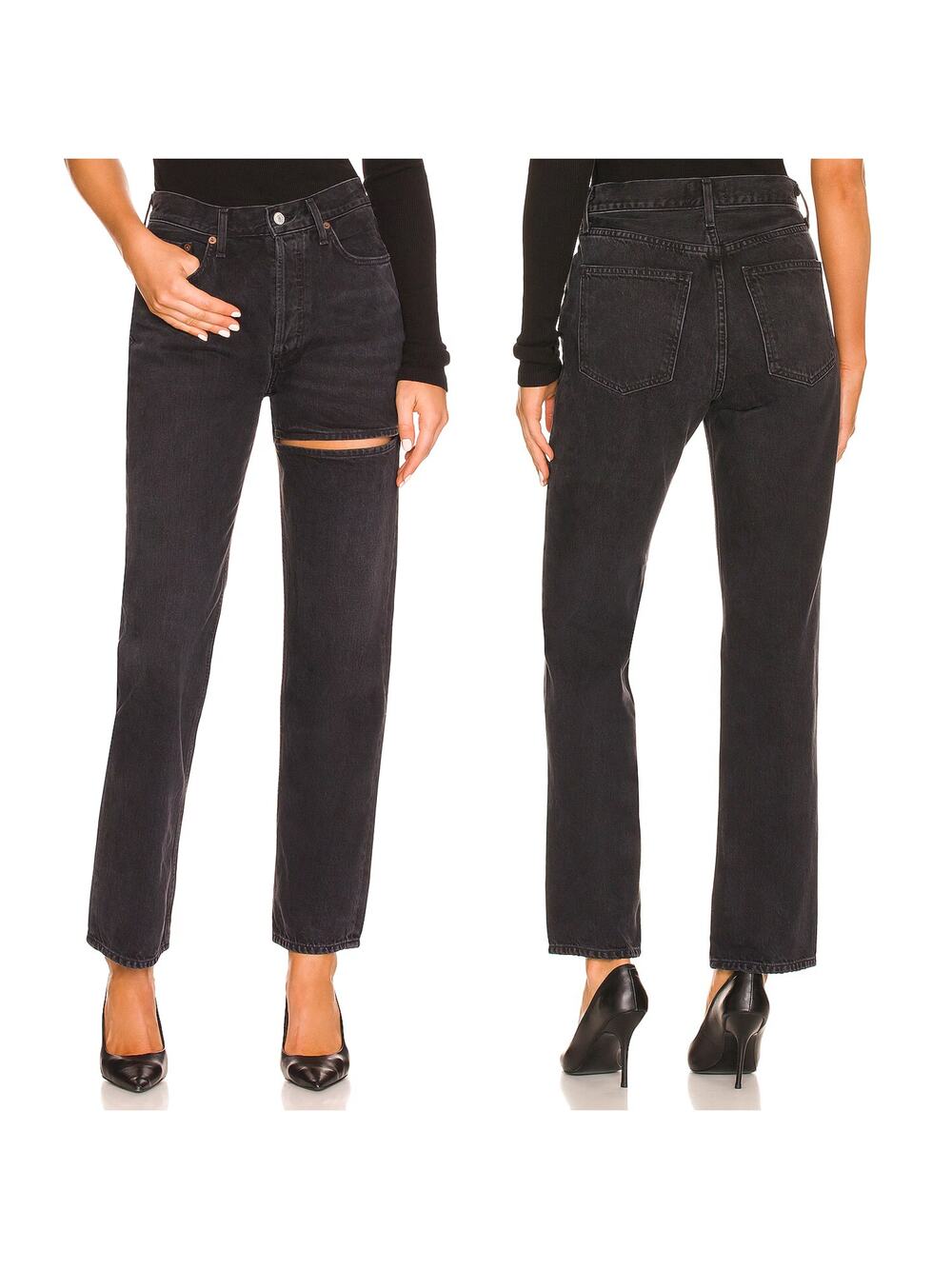 AGOLDE Lana Straight Slice Jeans Descent Black Size 26
